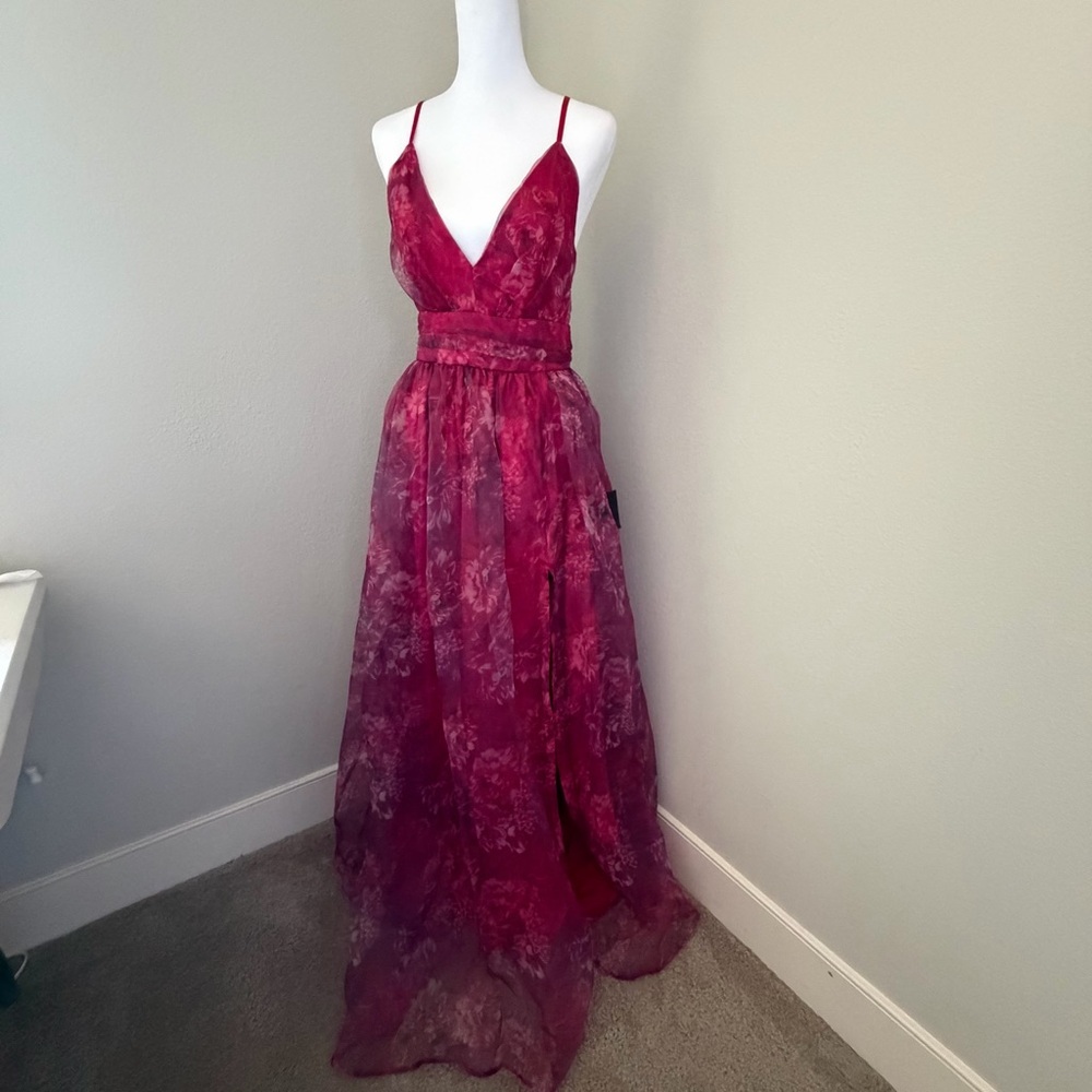 Lulus Romance That Wows Magenta Floral Print Organza Maxi Dress. - Picture 8 of 14